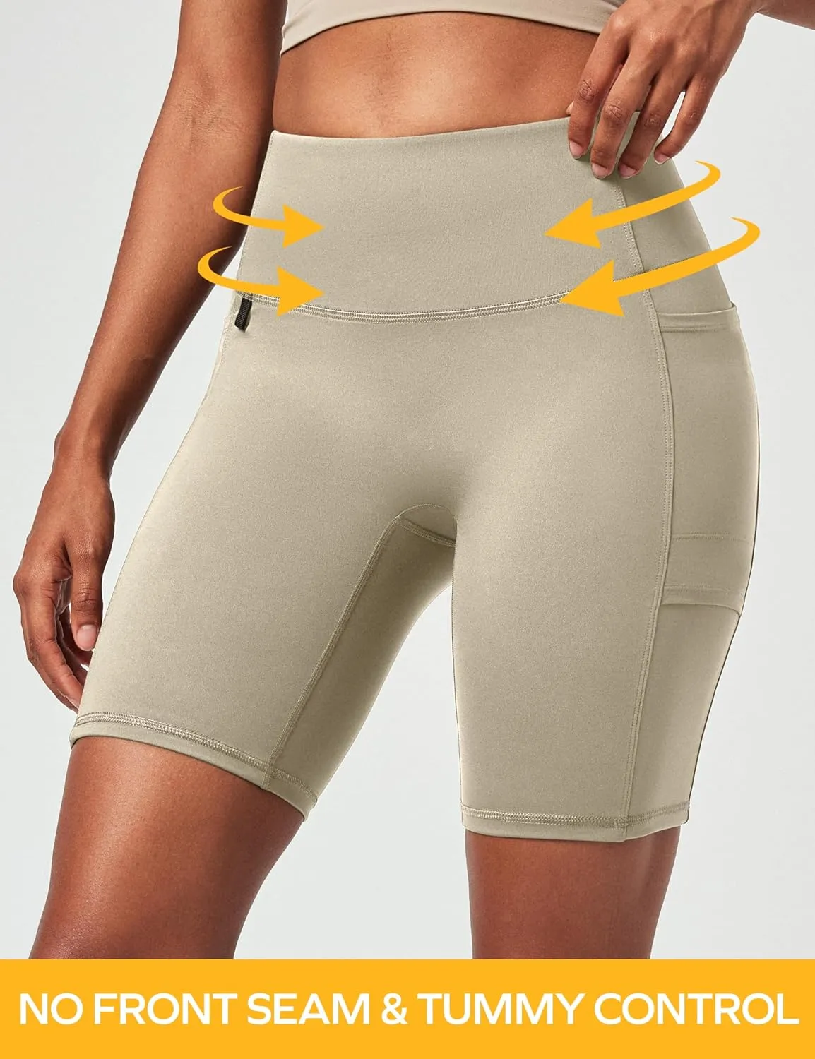 Ewedoos Biker Shorts Women Tummy Control with 4 Pockets No Front Seam Hiking Workout Spandex Shorts High Waisted UPF50 