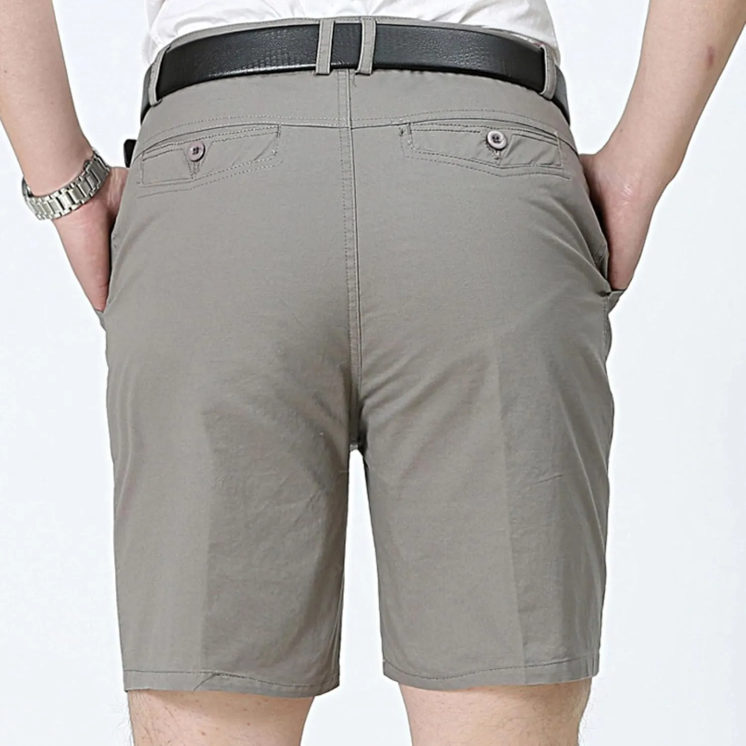 Finelylove Mens Chino Shorts Summer 7 Inch Pleat Front Button Waist Cotton Twill Work Golf Dress Shorts with Pockets