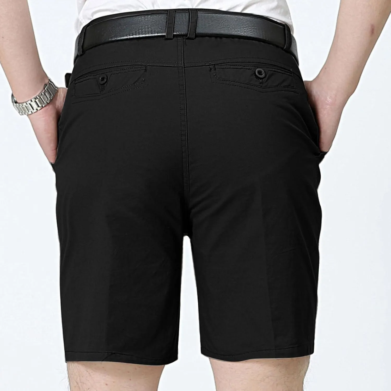 Finelylove Mens Chino Shorts Summer 7 Inch Pleat Front Button Waist Cotton Twill Work Golf Dress Shorts with Pockets