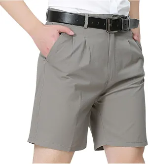 Finelylove Mens Chino Shorts Summer 7 Inch Pleat Front Button Waist Cotton Twill Work Golf Dress Shorts with Pockets