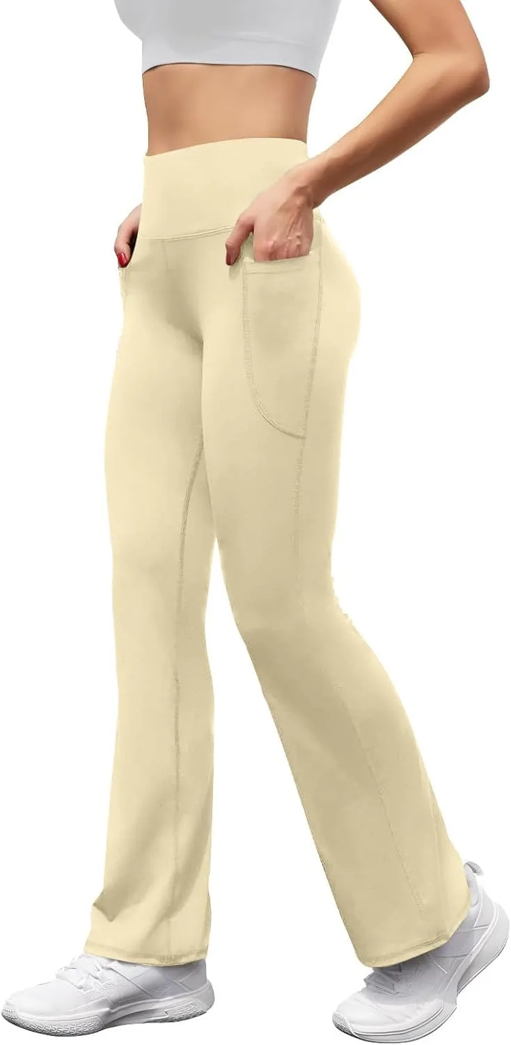 Flare Yoga Pants for Women Butt Lifting Flare Leggings Tummy Control Wide Leg Flared Yoga Sweatpants with Pockets