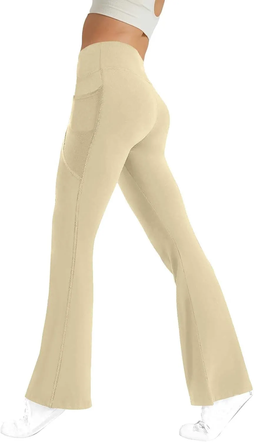 Flare Yoga Pants for Women Butt Lifting Flare Leggings Tummy Control Wide Leg Flared Yoga Sweatpants with Pockets