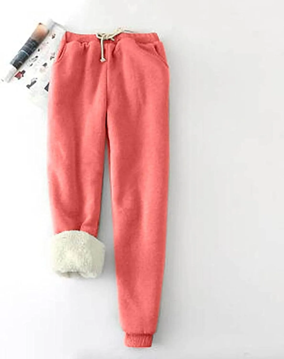 Fleece Lined Sweatpants Women Winter High Waist Drawstring Jogger Sweat Pants Elastic Waist Leggings Casual Trousers