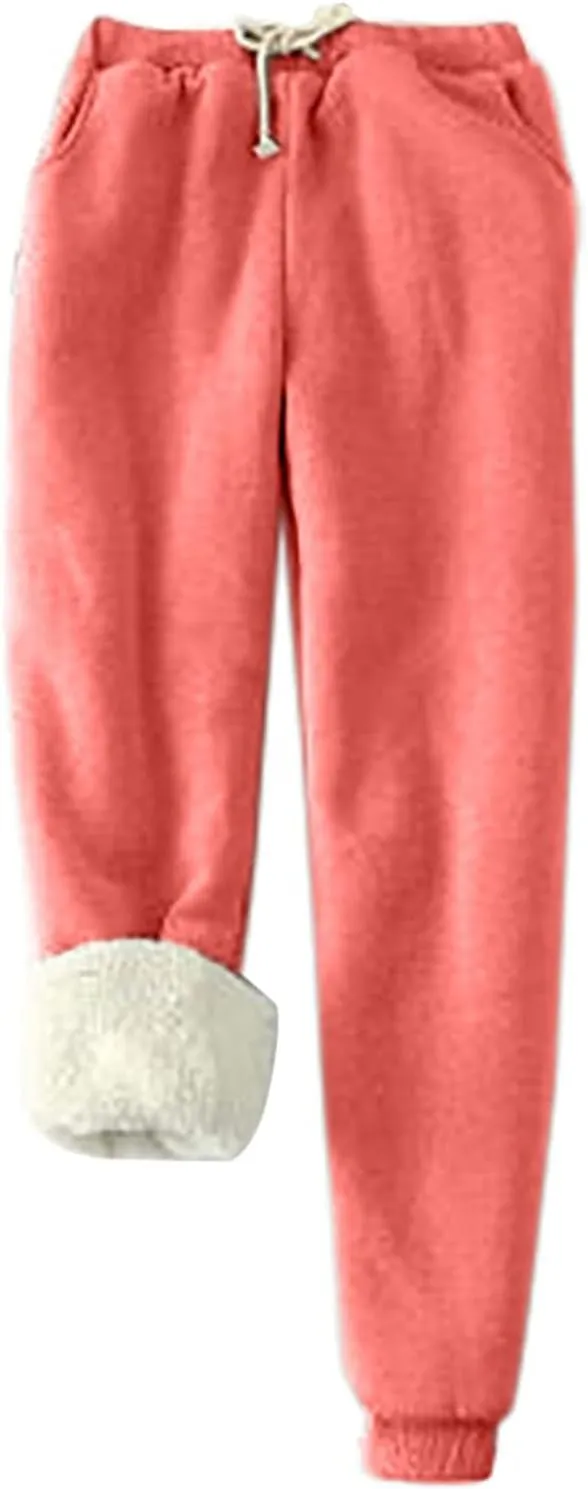 Fleece Lined Sweatpants Women Winter High Waist Drawstring Jogger Sweat Pants Elastic Waist Leggings Casual Trousers