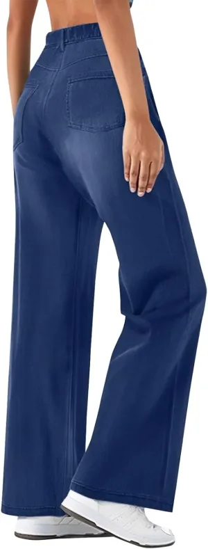 FQZWONG Jeans for Women Trendy Plus Size High Waisted Straight Pants Slim Fit Solid Tummy Control Denim Sweatpants