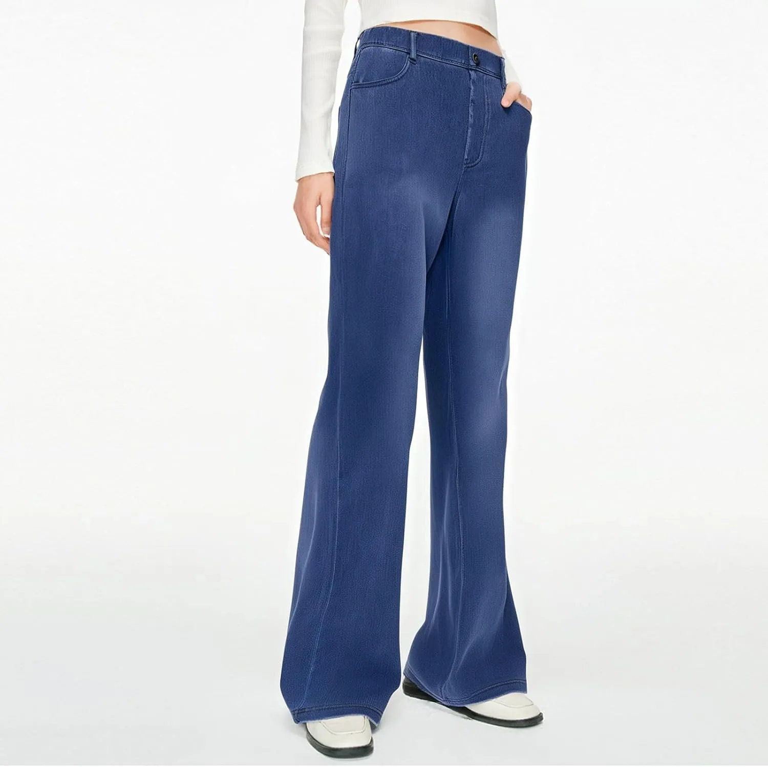 FQZWONG Jeans for Women Trendy Plus Size High Waisted Straight Pants Slim Fit Solid Tummy Control Denim Sweatpants