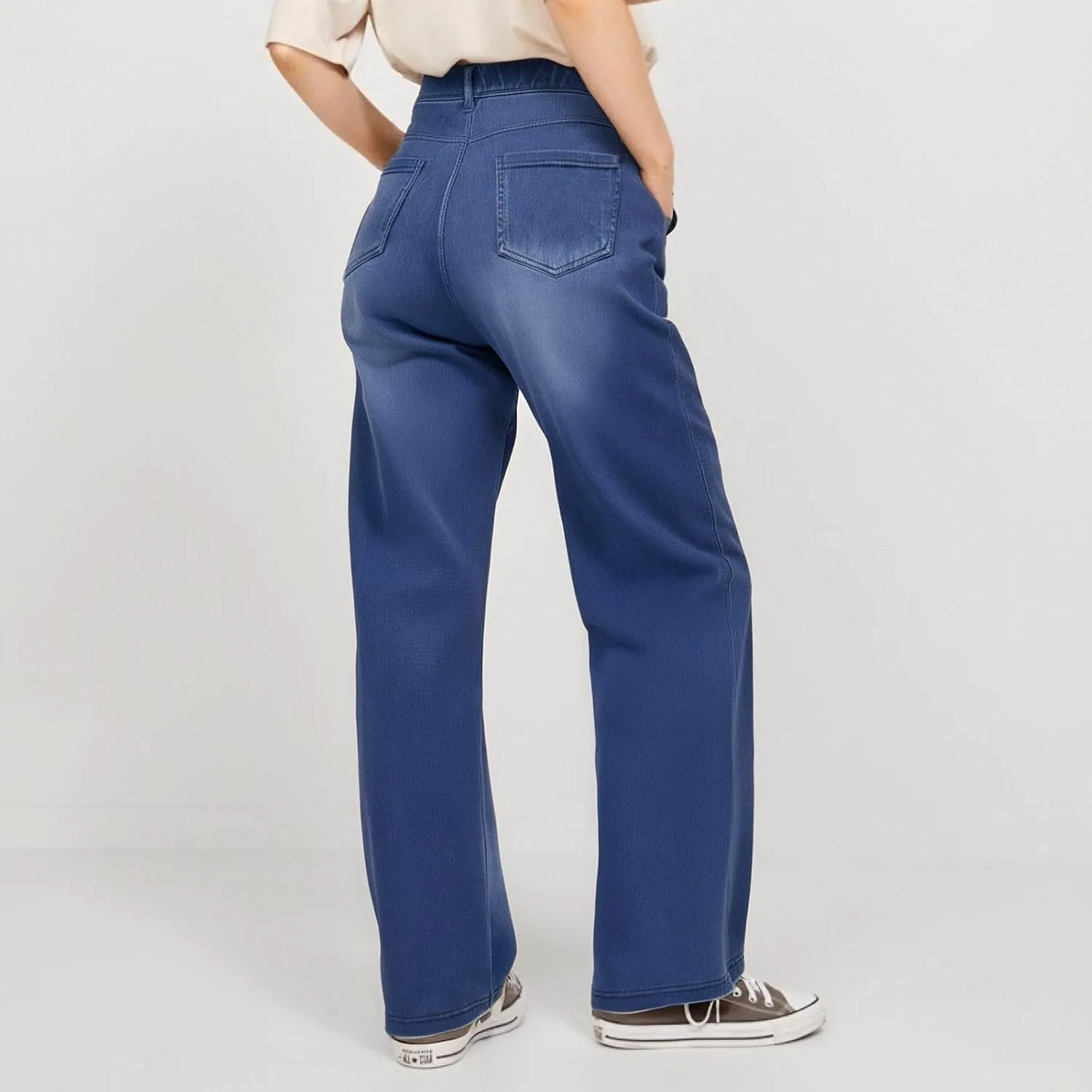 FQZWONG Jeans for Women Trendy Plus Size High Waisted Straight Pants Slim Fit Solid Tummy Control Denim Sweatpants