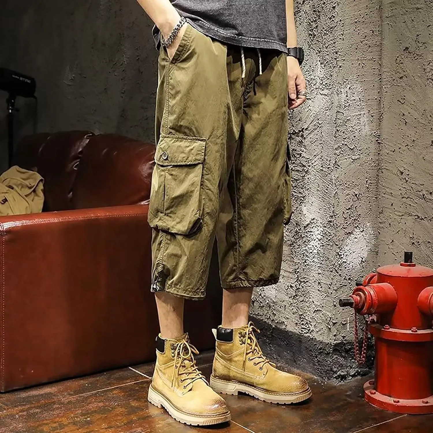 FZVYD Elastic Waist Pants for Men Mens Joggers Cargo Pants Fashion Casual Sweatpants Work Pants Drawstring Loose Trousers