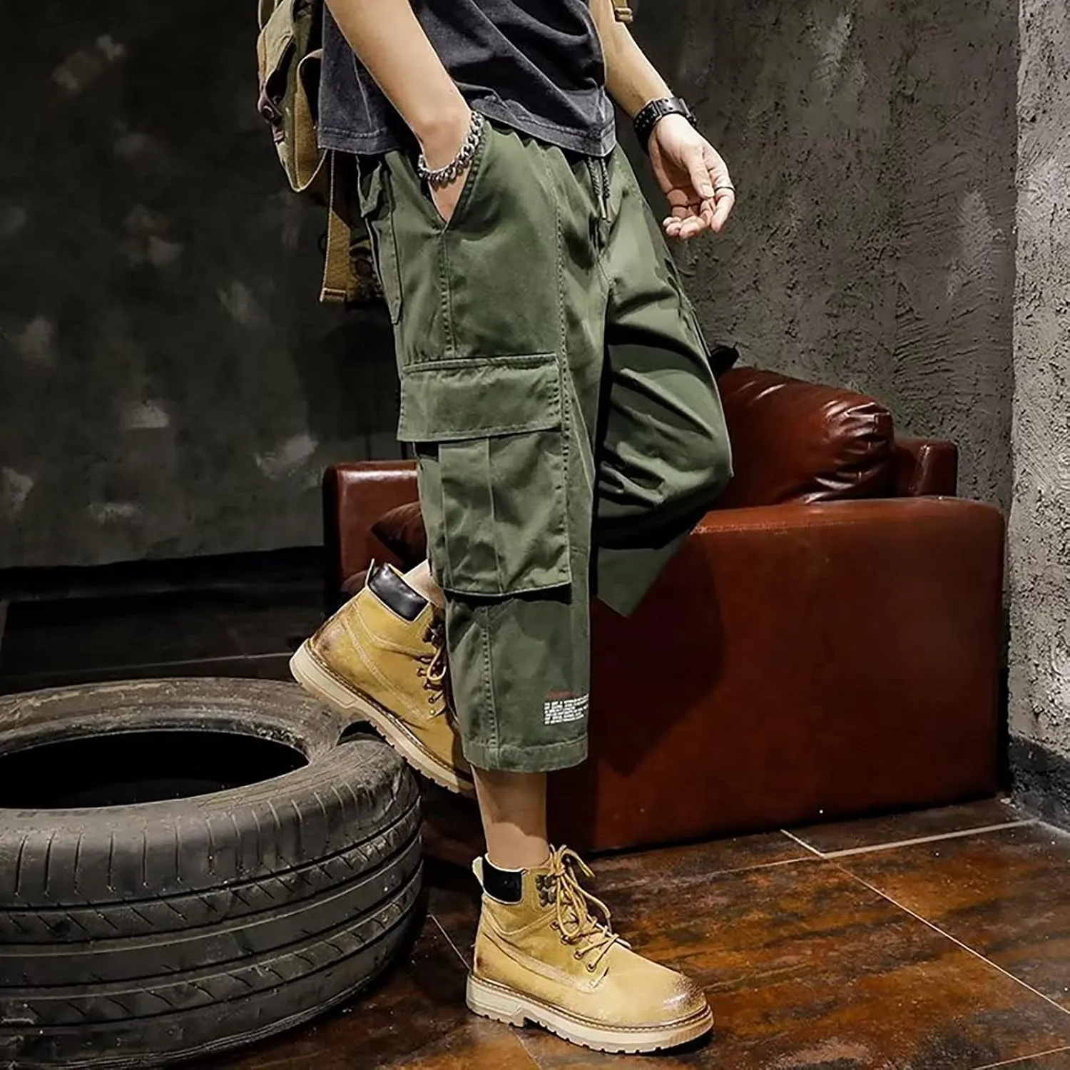 FZVYD Elastic Waist Pants for Men Mens Joggers Cargo Pants Fashion Casual Sweatpants Work Pants Drawstring Loose Trousers