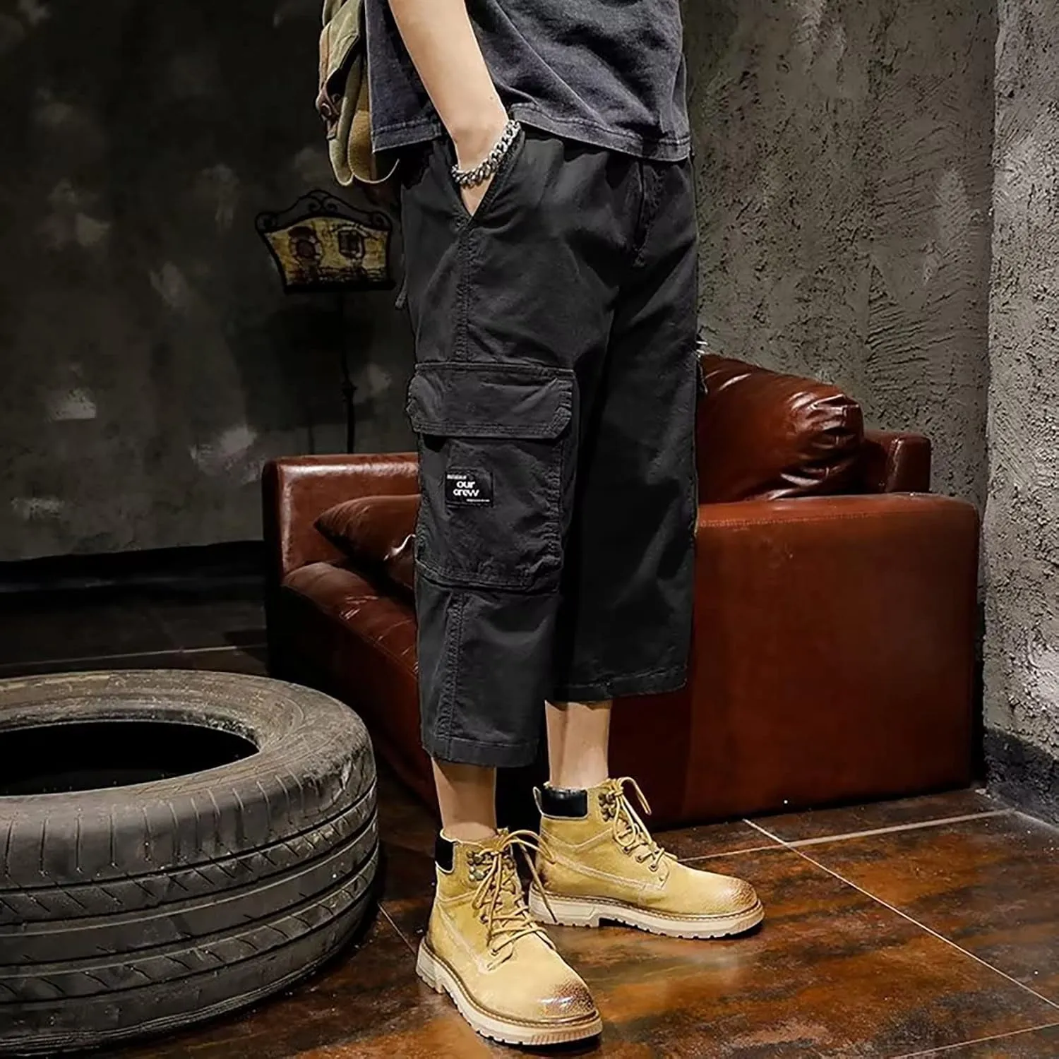 FZVYD Elastic Waist Pants for Men Mens Joggers Cargo Pants Fashion Casual Sweatpants Work Pants Drawstring Loose Trousers