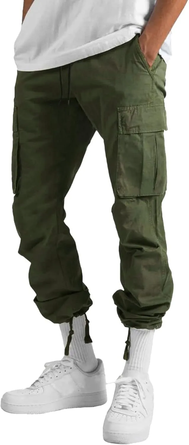 FZVYD Mens Slacks Slim Fit Mens Joggers Cargo Pants Fashion Casual Sweatpants Work Pants Drawstring Loose Trousers Pockets