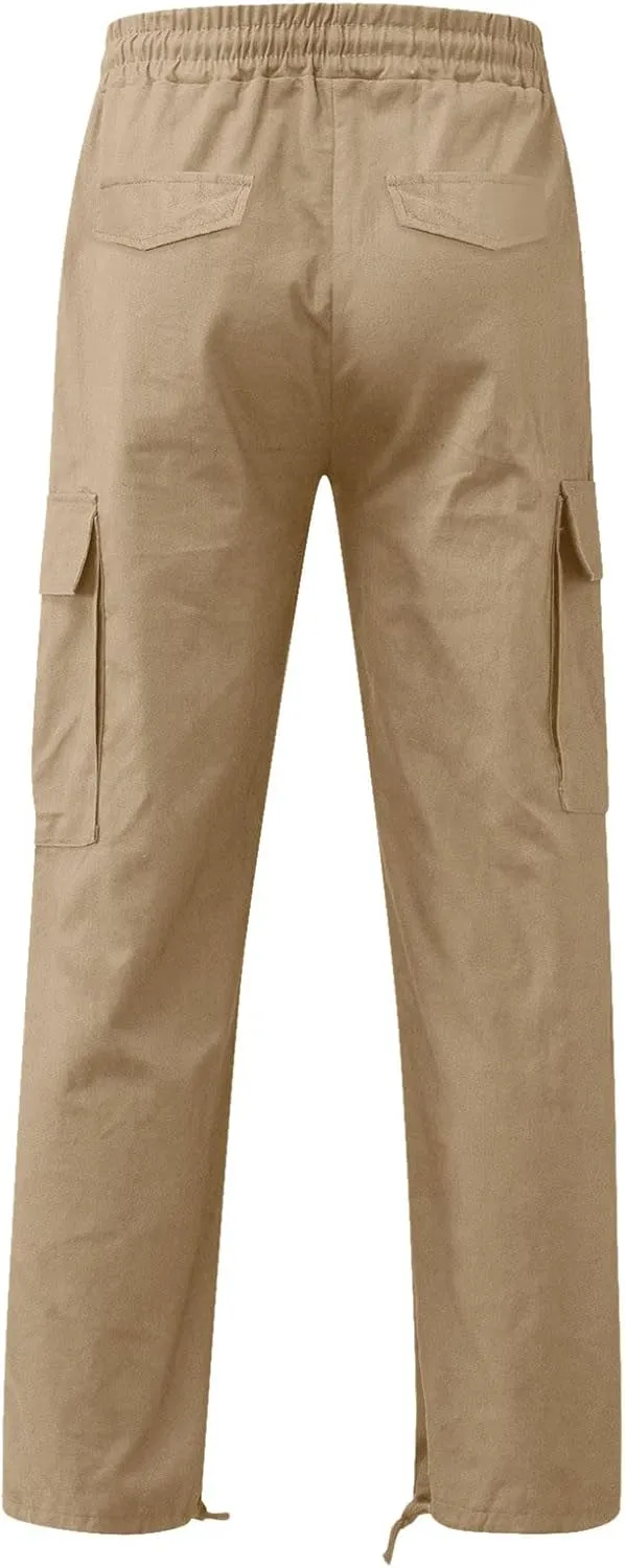 FZVYD Mens Slacks Slim Fit Mens Joggers Cargo Pants Fashion Casual Sweatpants Work Pants Drawstring Loose Trousers Pockets