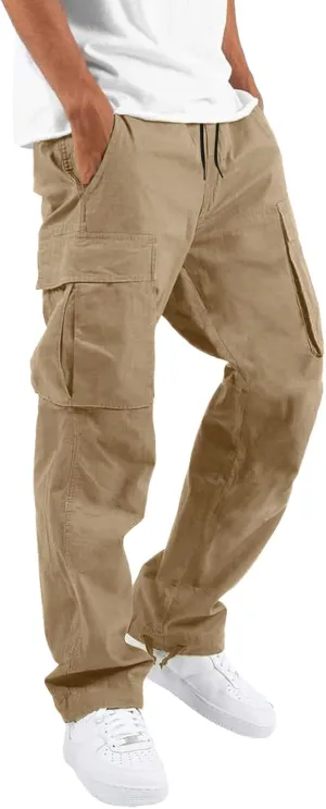 FZVYD Mens Slacks Slim Fit Mens Joggers Cargo Pants Fashion Casual Sweatpants Work Pants Drawstring Loose Trousers Pockets