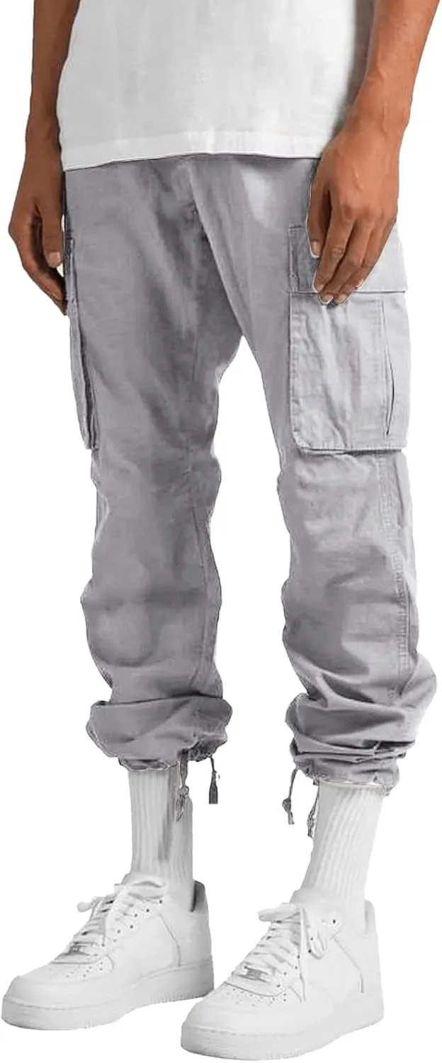 FZVYD Mens Slacks Slim Fit Mens Joggers Cargo Pants Fashion Casual Sweatpants Work Pants Drawstring Loose Trousers Pockets