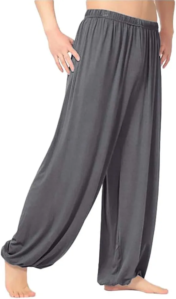 FZVYD Mens Super Soft Yoga Pants Trousers Lounge Pant Hippie Harem Pants Elastic Waist Baggy Boho Casual Drop Crotch Trouser