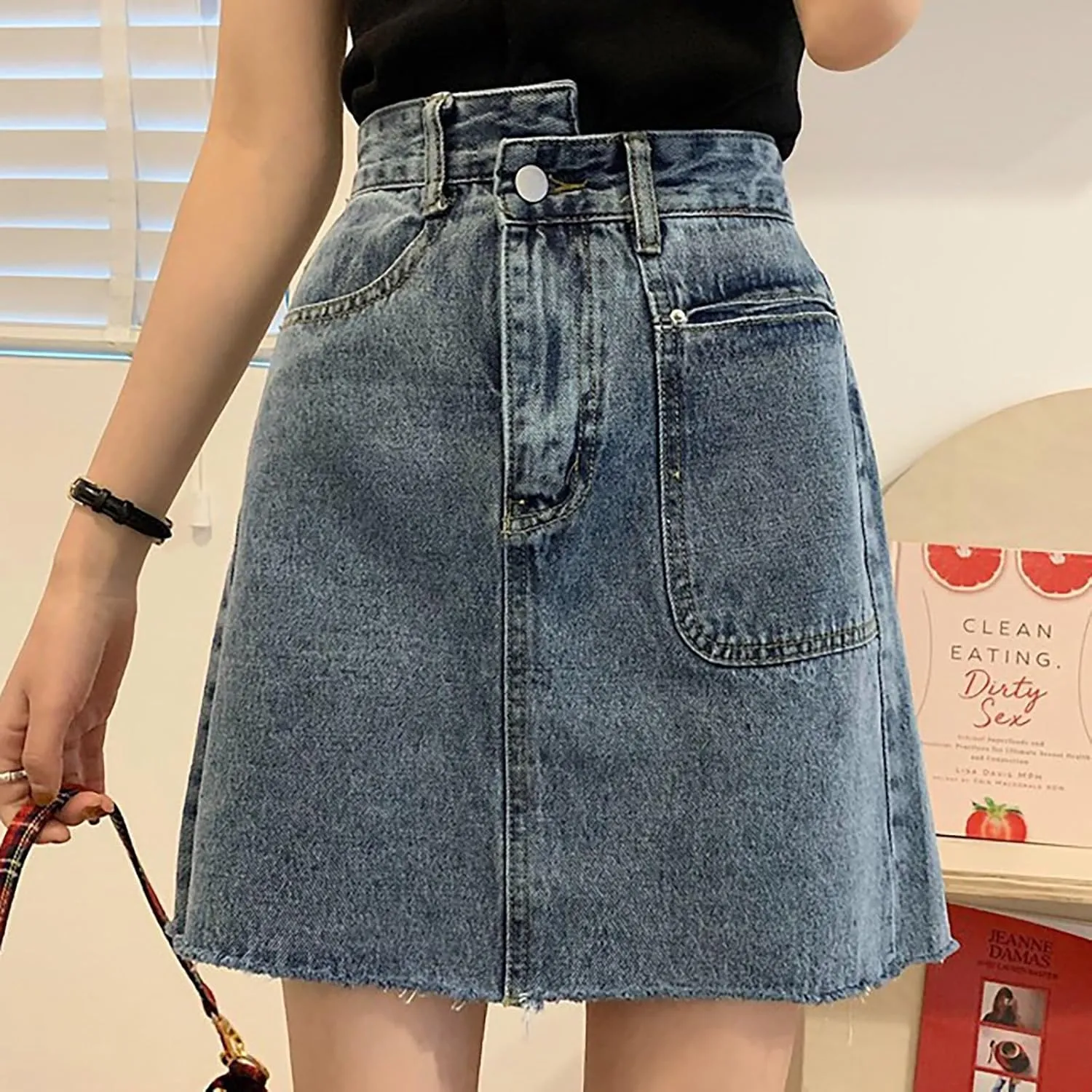 FZVYD Womens Denim Mini Skirt Ruffle Pleated 2025 Summer Trendy Short Dress A Line High Waist Mini Jean Skirt with Pockets