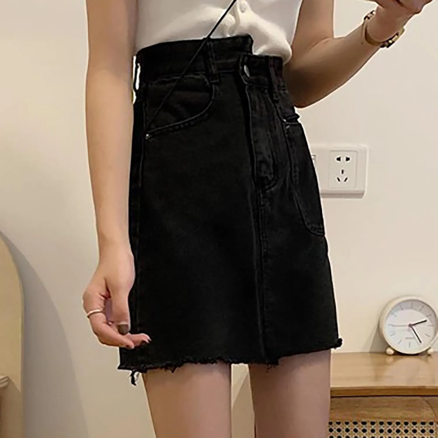 FZVYD Womens Denim Mini Skirt Ruffle Pleated 2025 Summer Trendy Short Dress A Line High Waist Mini Jean Skirt with Pockets