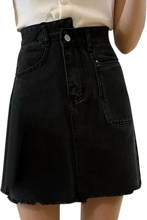 FZVYD Womens Denim Mini Skirt Ruffle Pleated 2025 Summer Trendy Short Dress A Line High Waist Mini Jean Skirt with Pockets