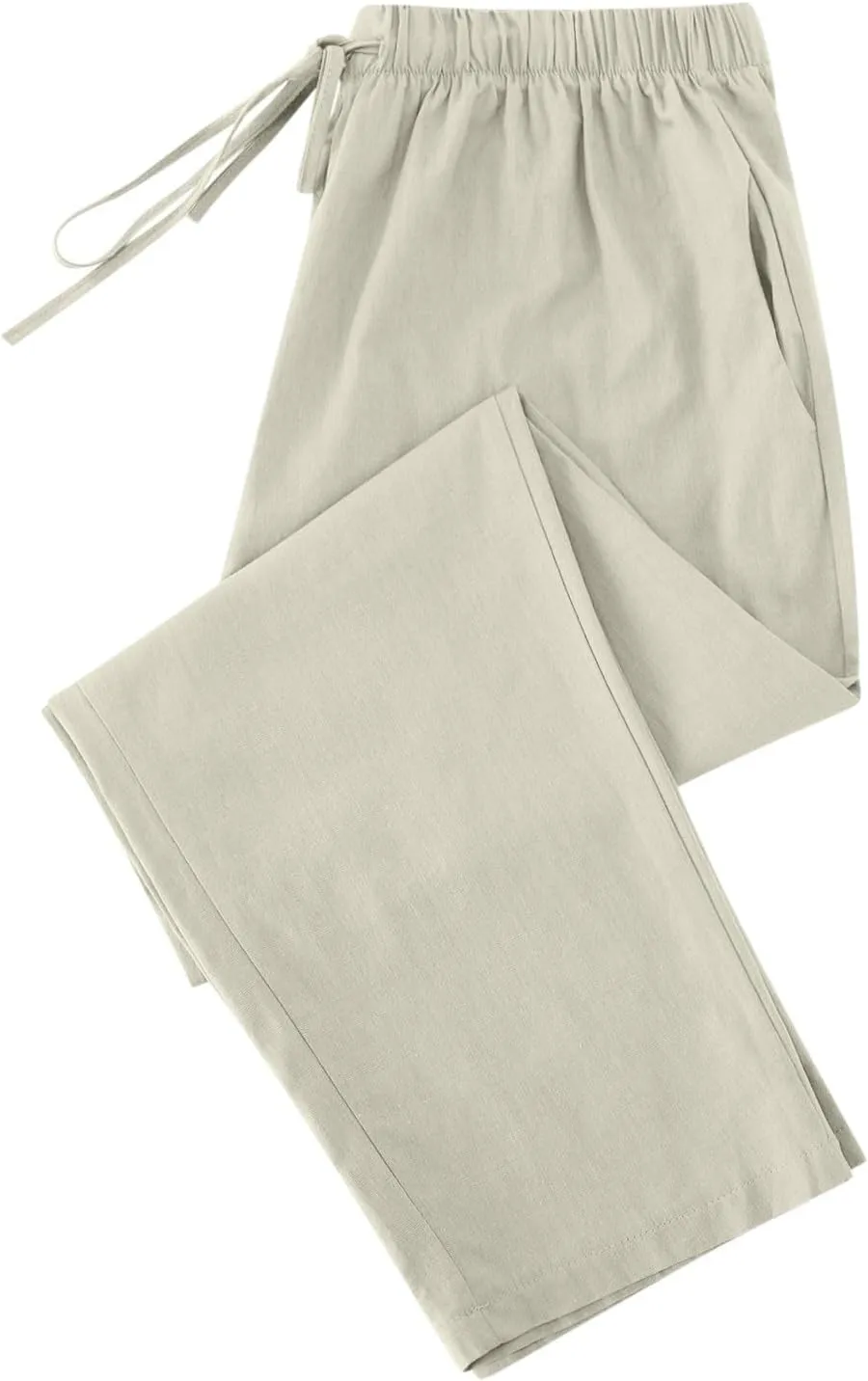 FZYLQY Capri Pants for Women Casual 2025 Summer Drawstring Elastic High Waist Cotton Linen Straight Wide Leg Cropped Trouser