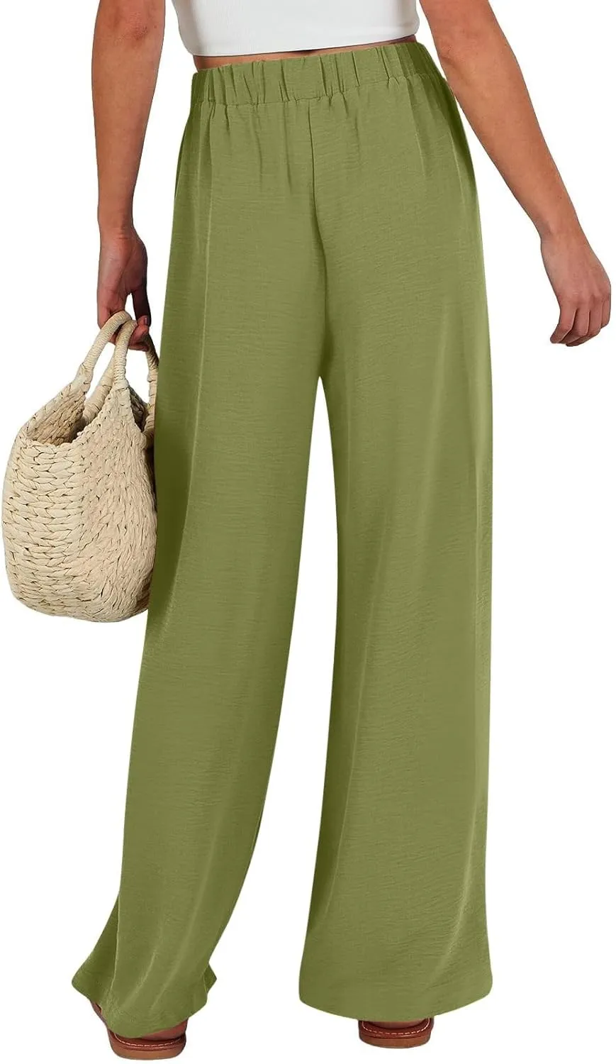 GIERIDUC Linen Palazzo Pants for Women Casual Loose Beach Straight Wide Leg Flowy Trousers High Waisted Tie Knot Lounge Pant