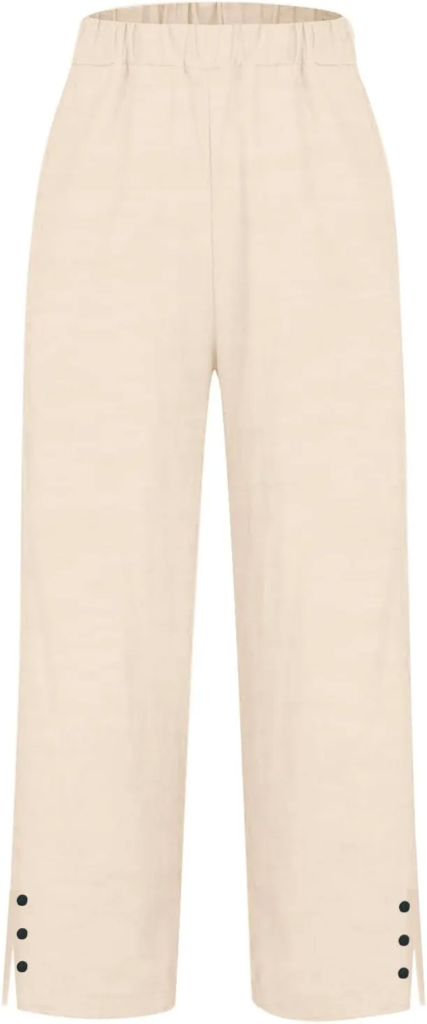 GIERIDUC Linen Pants for Women Flowy Palazzo Pants Bohemian High Waist Wide Leg Trousers Summer Beach Cruise Vacation Outfits