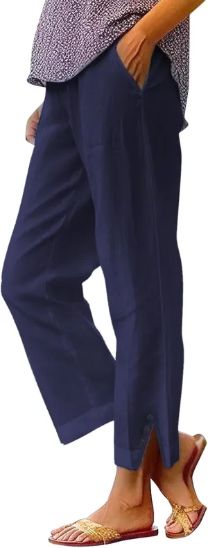 GIERIDUC Linen Pants for Women Flowy Palazzo Pants Bohemian High Waist Wide Leg Trousers Summer Beach Cruise Vacation Outfits
