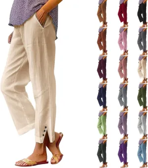 GIERIDUC Linen Pants for Women Flowy Palazzo Pants Bohemian High Waist Wide Leg Trousers Summer Beach Cruise Vacation Outfits