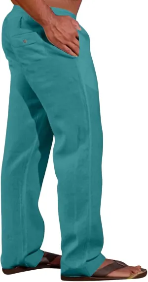 GIERIDUC Men's Casual Linen Pants Elastic Waist Drawstring Yoga Beach Pants Lightweight Loose Fit Hippie Trouser with Pockets