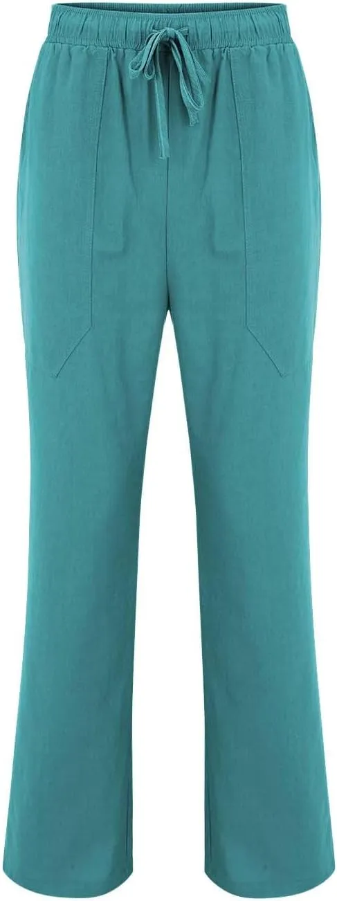 GIERIDUC Men's Casual Linen Pants Elastic Waist Drawstring Yoga Beach Pants Lightweight Loose Fit Hippie Trouser with Pockets
