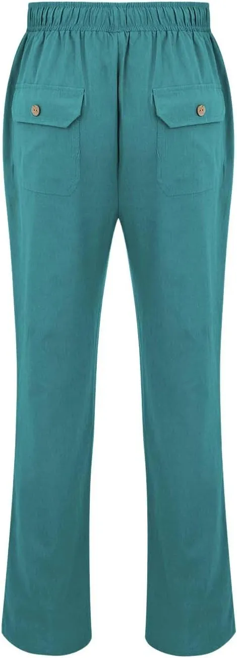 GIERIDUC Men's Casual Linen Pants Elastic Waist Drawstring Yoga Beach Pants Lightweight Loose Fit Hippie Trouser with Pockets