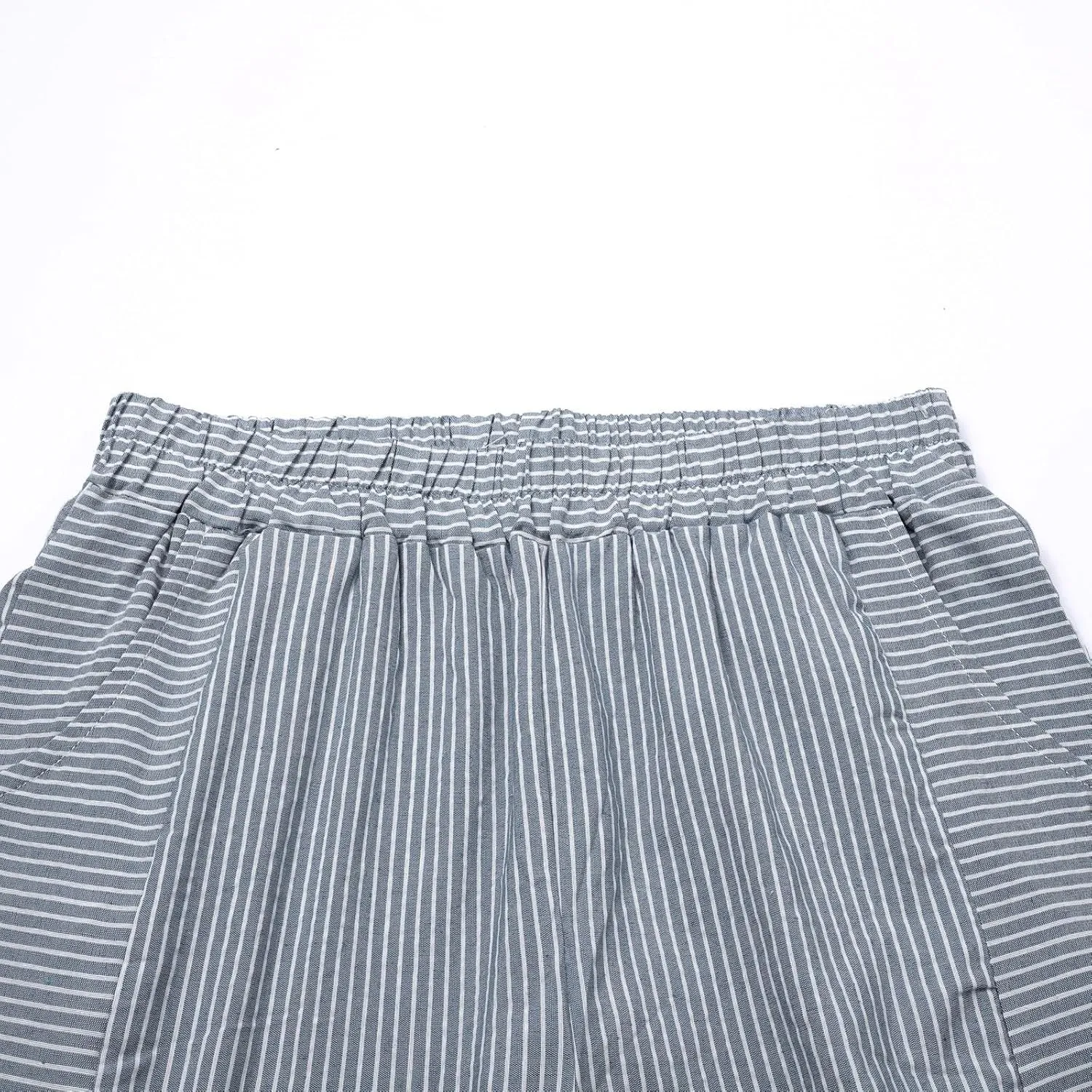 GIERIDUC Striped Linen Pants Women Cropped Side Button Trim Elastic Waist Capris Lightweight Summer Beach Trouser with Pocket