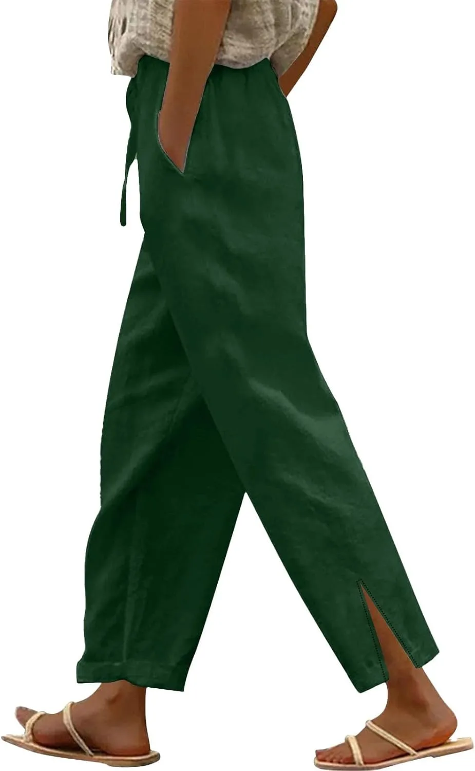 GIERIDUC Women Linen Pants Drawstring High Waist Wide Leg Casual Pants Lightweight Lounge Beach Summer Pants with Pockets