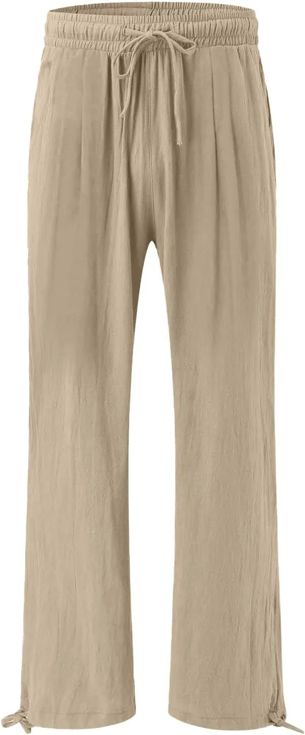 GIERIDUC Womens Linen Pants Casual Loose Wide Leg Business Work Pants for Women Elastic Waist Palazzo Trousers with Pockets