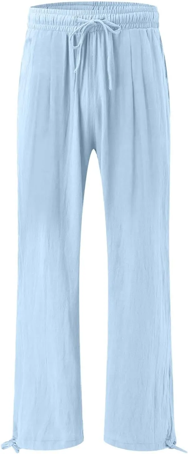GIERIDUC Womens Linen Pants Casual Loose Wide Leg Business Work Pants for Women Elastic Waist Palazzo Trousers with Pockets