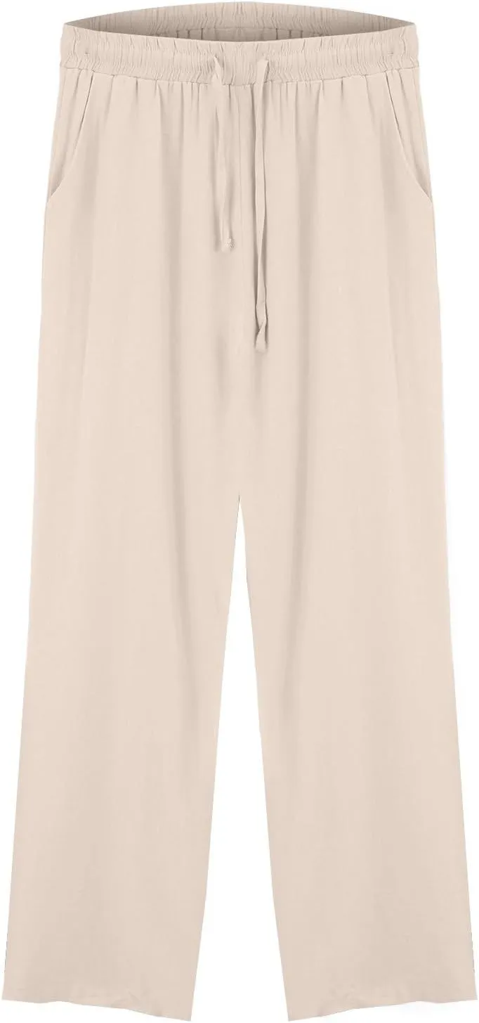 GIERIDUC Women's Summer Casual Pants Loose Fit Beach Palazzo Pants High Waist Drawstring Wide Straight Leg Trouser Pockets