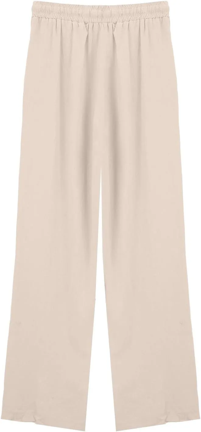GIERIDUC Women's Summer Casual Pants Loose Fit Beach Palazzo Pants High Waist Drawstring Wide Straight Leg Trouser Pockets