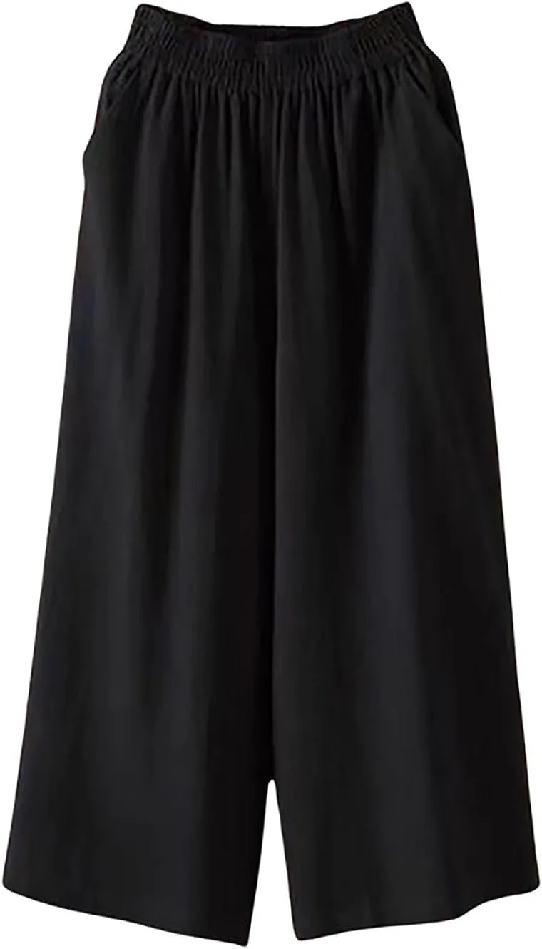 GOFULY Capri Pants for Women Cotton Lined Wide Leg Summer Pants Drawstring Elastic Waist Trendy Capris Trousers with Pockets