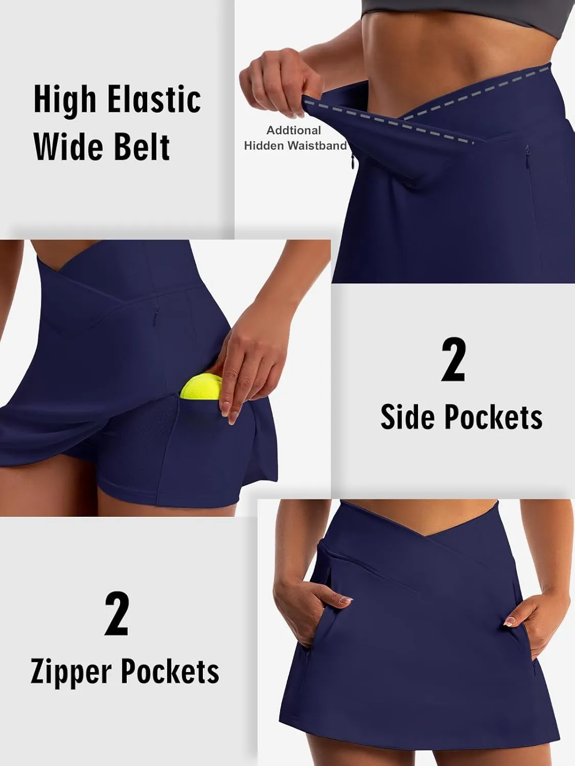 Golf Skirts for Women Crossover High Waisted Athletic Skirt Skorts Stretchy Golf Skirt with Shorts and 4 Pockets