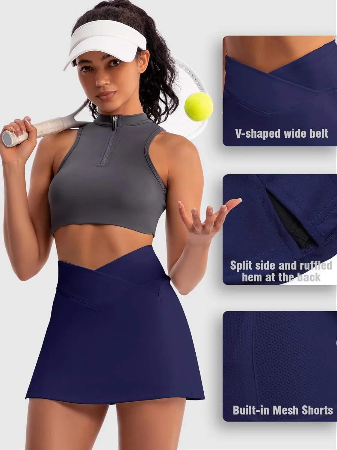 Golf Skirts for Women Crossover High Waisted Athletic Skirt Skorts Stretchy Golf Skirt with Shorts and 4 Pockets