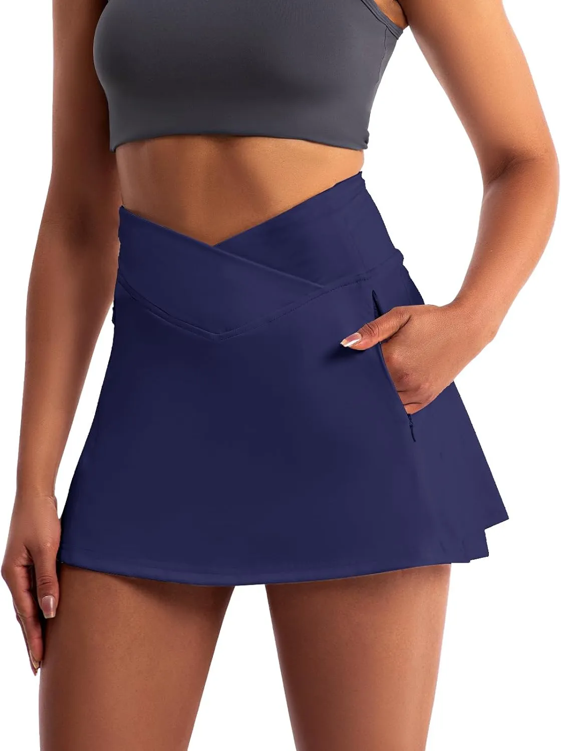 Golf Skirts for Women Crossover High Waisted Athletic Skirt Skorts Stretchy Golf Skirt with Shorts and 4 Pockets