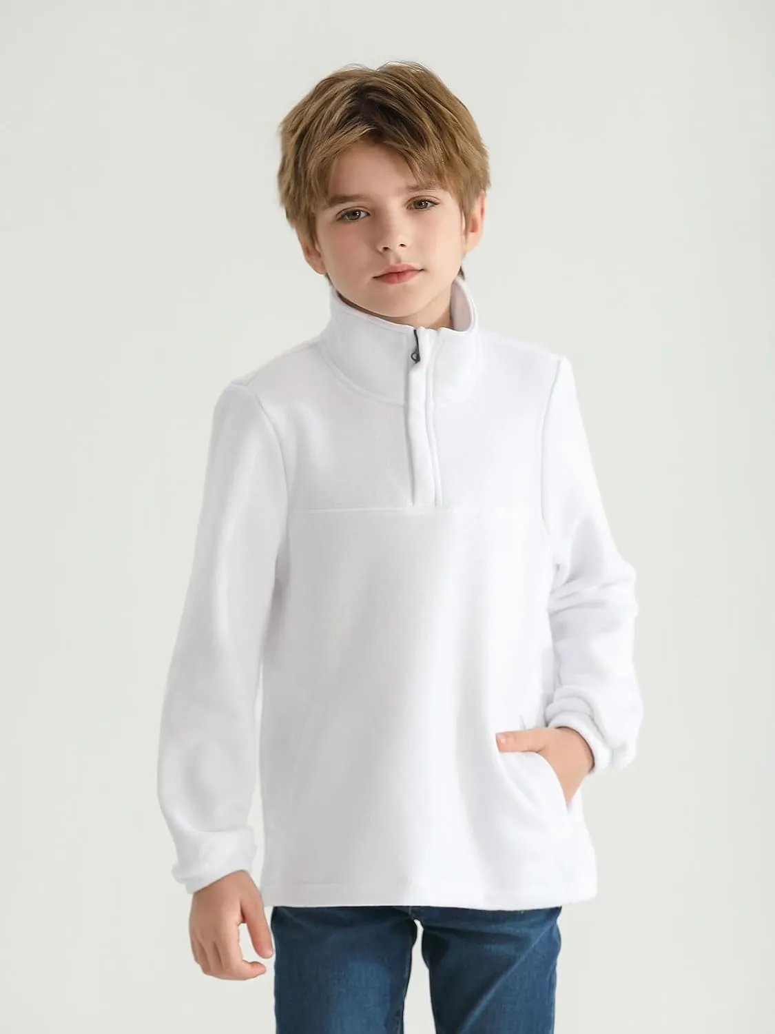Haloumoning Boys Fleece Lined Quarter Zip Pullover Kids Mock Neck Sweatshirts with Pockets 5-14 Years
