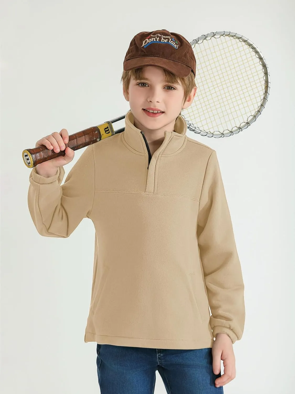 Haloumoning Boys Fleece Lined Quarter Zip Pullover Kids Mock Neck Sweatshirts with Pockets 5-14 Years