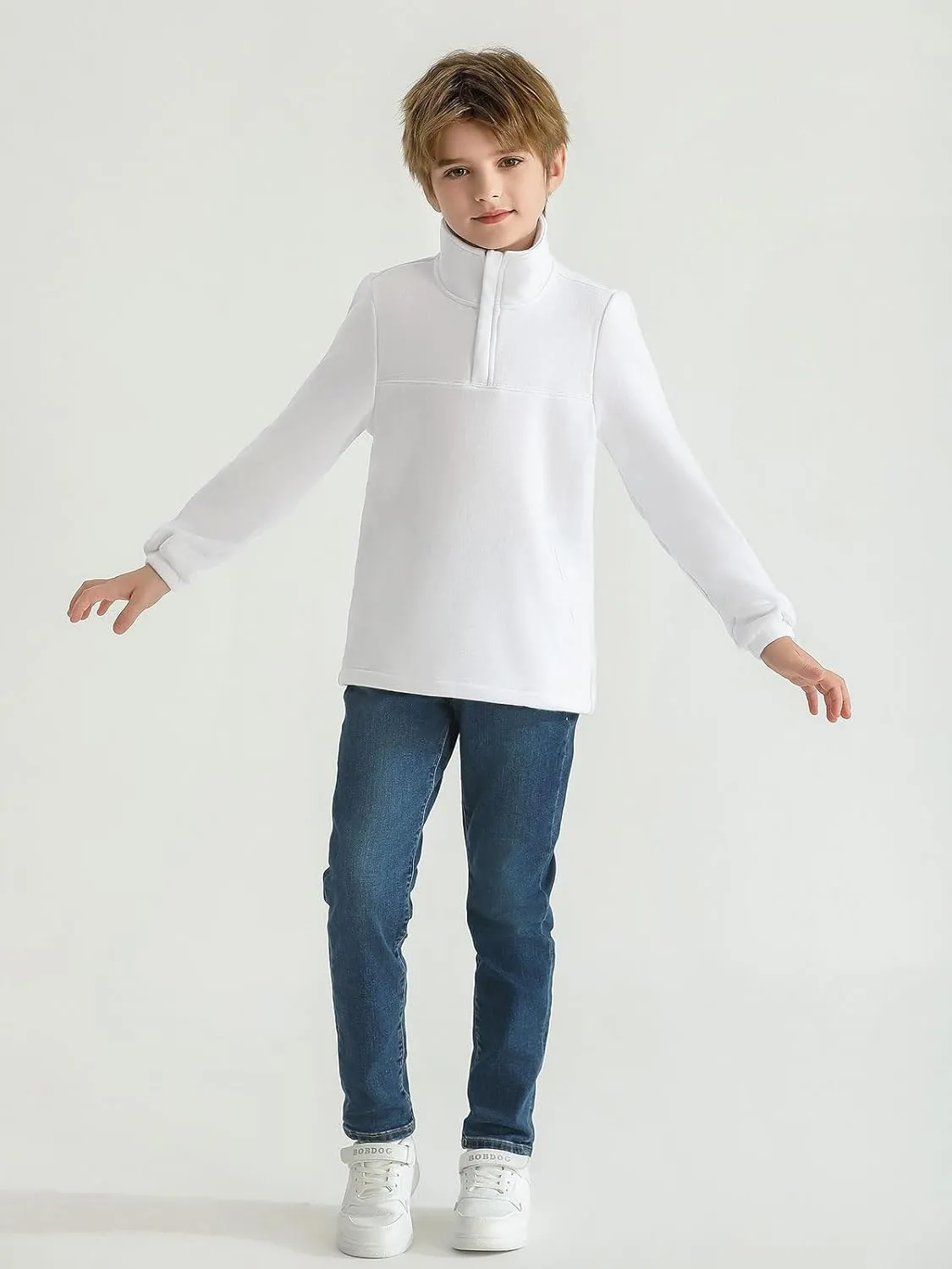 Haloumoning Boys Fleece Lined Quarter Zip Pullover Kids Mock Neck Sweatshirts with Pockets 5-14 Years