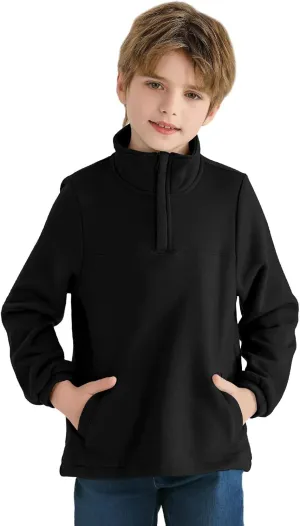 Haloumoning Boys Fleece Lined Quarter Zip Pullover Kids Mock Neck Sweatshirts with Pockets 5-14 Years
