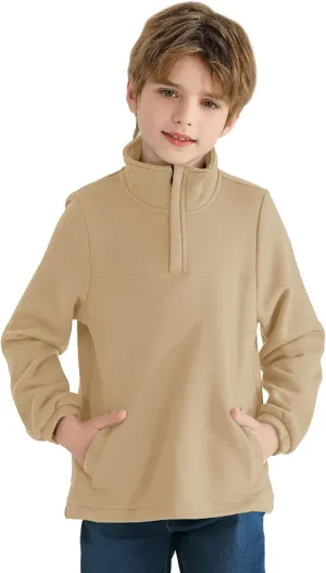 Haloumoning Boys Fleece Lined Quarter Zip Pullover Kids Mock Neck Sweatshirts with Pockets 5-14 Years