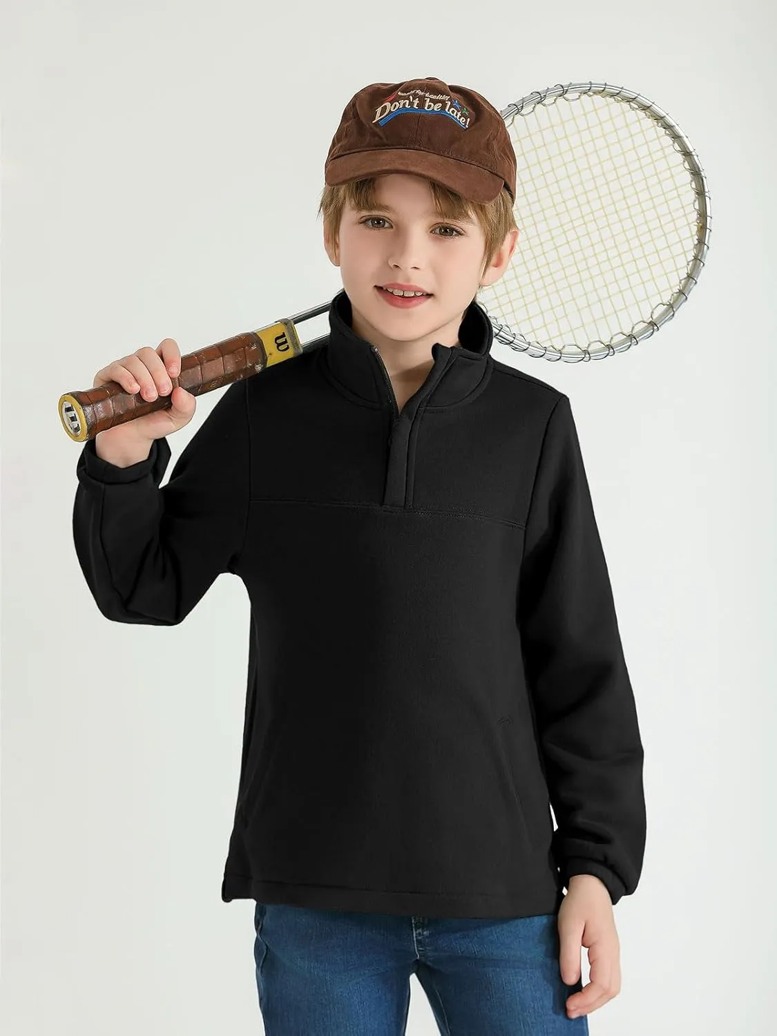 Haloumoning Boys Fleece Lined Quarter Zip Pullover Kids Mock Neck Sweatshirts with Pockets 5-14 Years