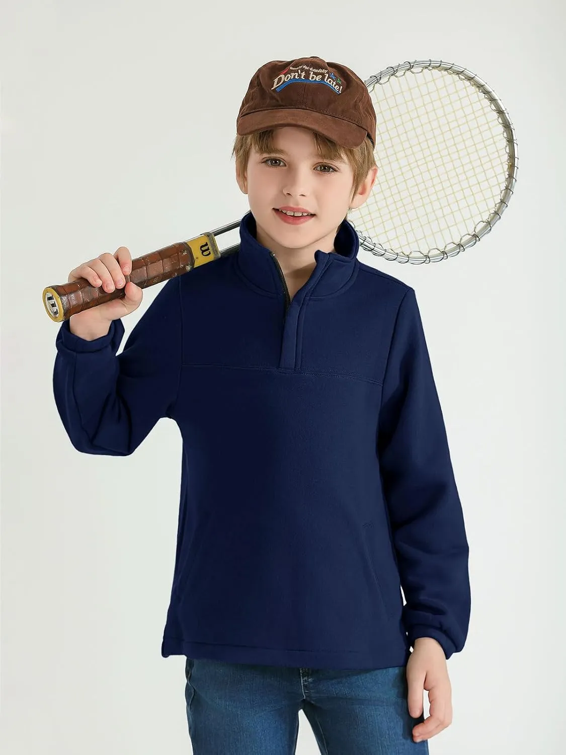 Haloumoning Boys Fleece Lined Quarter Zip Pullover Kids Mock Neck Sweatshirts with Pockets 5-14 Years