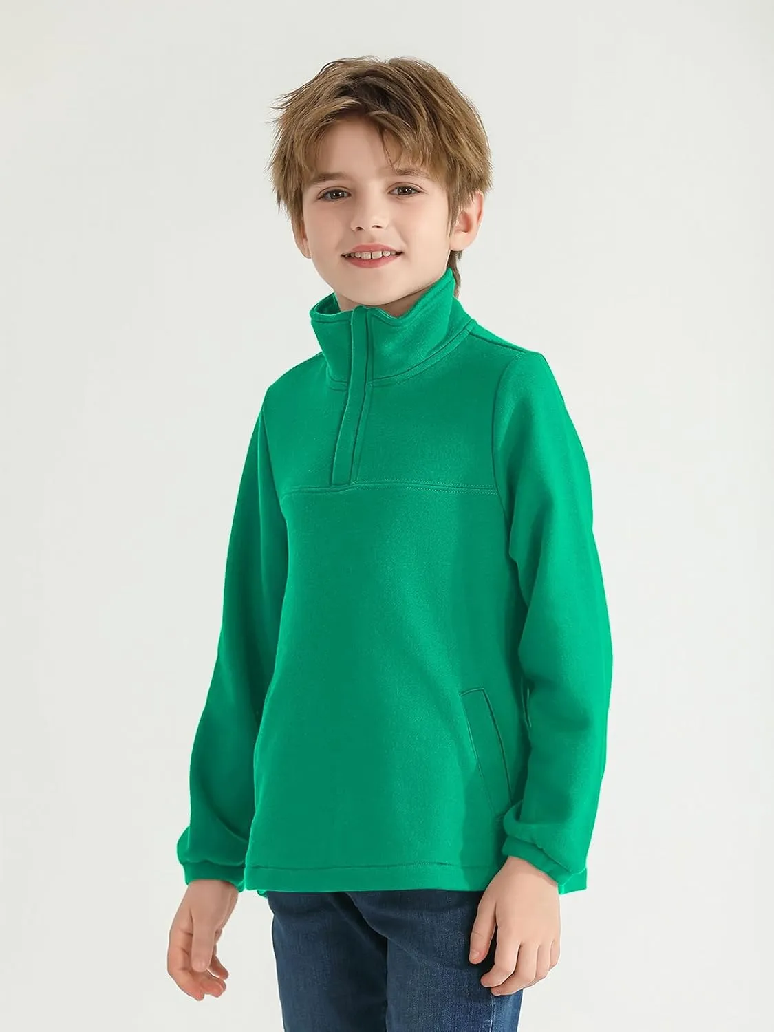 Haloumoning Boys Fleece Lined Quarter Zip Pullover Kids Mock Neck Sweatshirts with Pockets 5-14 Years