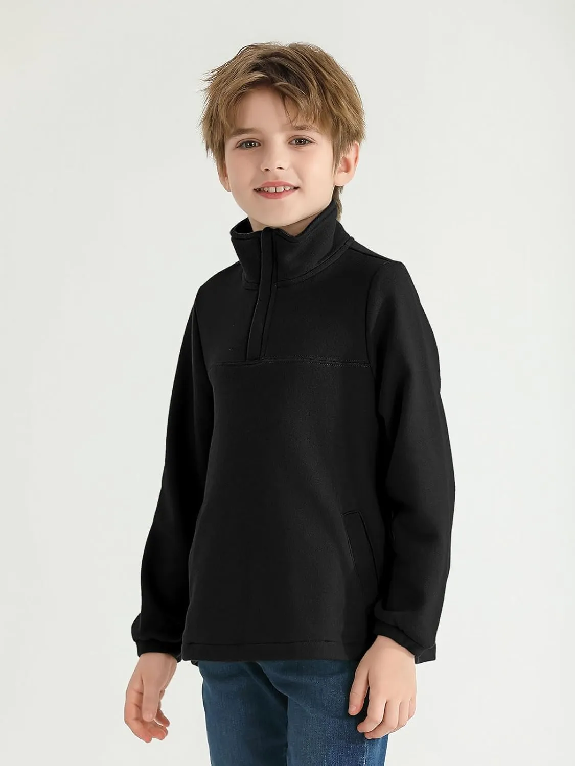 Haloumoning Boys Fleece Lined Quarter Zip Pullover Kids Mock Neck Sweatshirts with Pockets 5-14 Years