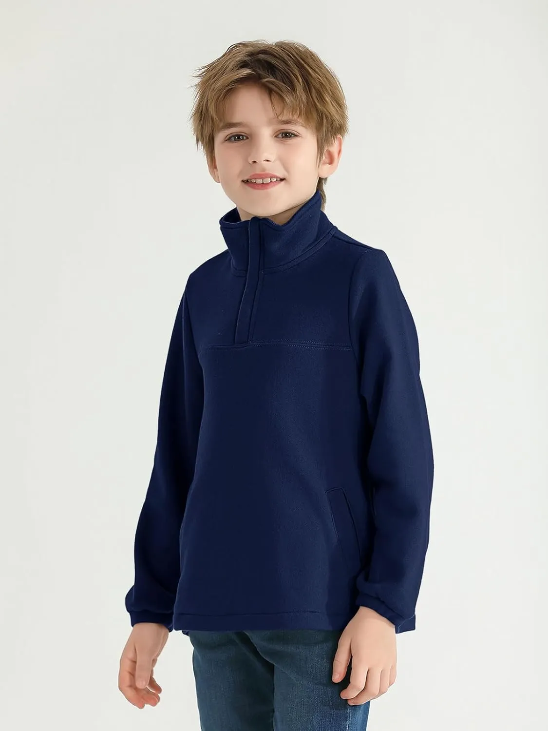 Haloumoning Boys Fleece Lined Quarter Zip Pullover Kids Mock Neck Sweatshirts with Pockets 5-14 Years